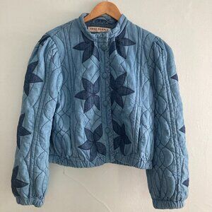 FREE PEOPLE Quinn Quilted Blue Jacket